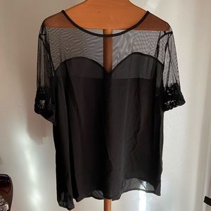 Plus Black Sweetheart Mesh Lace Blouse